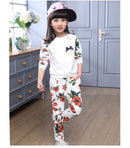 冬季女童服装套装 花卉图案女婴服饰 棉质儿童运动服 卫衣+长裤 圣诞服装