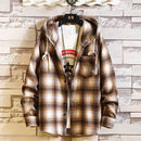 Casual Brand With Hooded Plaid Shirt Men'S Fleece Red Shirts Long Sleeves 2022 New Spring Autumn Plus OverSize M-6XL