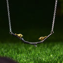 Lotus Fun Real 925 Sterling Silver Natural Original Handmade Fine Jewelry 18K Gold Bird on Branch Necklace for Women Gift Bijoux