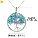 CSJA Tree of Life Pendant Necklace Natural Stone Silver Color Wire Wrap Quartz Crystal Chip Bead Flower Reiki Jewelry Women G306