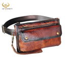 Cowhide Leather men Casual Fashion Travel Fanny Waist Belt Bag Chest Sling Bag Design Bum 7" Phone Case Pouch Male 8136-G