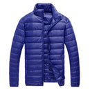 Schinteon Men Ultra Light White Duck Down Jacket Thin Stand Collar Solid Color Simple Autumn Outwear