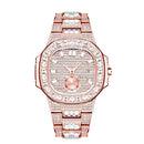 MISSFOX Luxury Men Watch Gold 18K Model Fully Paved Baguette Diamond Mens Watches Waterproof Calendar Male Clock Hours