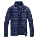 Schinteon Men Ultra Light White Duck Down Jacket Thin Stand Collar Solid Color Simple Autumn Outwear