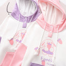 女士兔耳连帽衫原宿可爱兔子动漫图案卫衣少女冬季服装粉色紫色韩版可爱套头衫