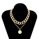 IngeSight.Z Punk Multi Layer Curb Cuban Chunky Thick Portrait Choker Necklace Women Vintage Carved Coin Pendant Necklace Jewelry