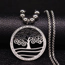 2022 Flower of Life Crystal Stainless Steel Chain Necklace Women Silver Color Bead Long Necklace Jewelry colgante mujer N129S02