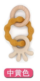 1PC Silicone Teether Baby Rudder Shape Wooden Teether Ring Kid Gift Food Grade Silicone Children&