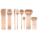 24Pcs Matte Gold Dinnerware Set 18/10 Stainless Steel Knife Fork Spoon Cutlery Set Kitchen Silverware Flatware Tableware Set