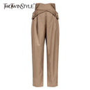 TWOTWINSTYLE Casual Irregular Trousers For Women High Waist Lace Up Button Straight Slim Pants Female Autumn Fashion New 2020