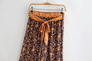 New Bohemian Ruched Elastic Slash neck floral Print Pullover Shirt Brown 2019 Women Tide Bow Elastic Waist Pants 2 Pieces Set