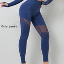Yoga Sets Women Gym Clothes Seamless Long Sleeve Crop Tops Mesh Sports Leggings Running Workout High Waist Pants Fitness Wear