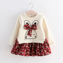 PatPat 2021 New Arrival Autumn and Winter Spring Baby Toddler Faux-two Bunny Print Floral Dresses for Kids Girls Kids Clothing