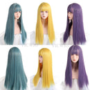 VICWIG Cosplay Wig With Bangs Synthetic Straight Hair 24 Inch Long Heat-Resistant Pink Wig For Women