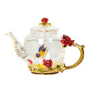红玫瑰珐琅水晶花玻璃茶壶，适用于冷热饮品，家用饮具，办公室水壶，茶具，咖啡壶