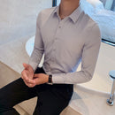 40kg-75kg Small Asian Size Fashion New Mens Shirt Korea Styles Long Sleeve Slim Fit Yellow Green White Casual Social Shirts