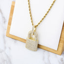TOPGRILLZ Hip Hop Bling Lock Pendant Iced Out Bling Cubic Zircon Necklace For Men Jewelry Charm