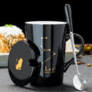 Ceramic Mugs 12 Constellations Creative Mugs With Spoon Lid Black Mug Porcelain Zodiac Milk Coffee Cup Drinkware Couples Gift
