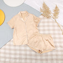 HiLoc Solid Satin Sleepwear Silk Pajamas Set Top And Shorts Two Piece Set Pyjamas Women Pajama Short Sleeve Home Suit Casual