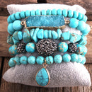 RH New Designer Fashion Red Beaded  Natural Stone Druzy Drop Charms 5pc Bracelets Sets For Women Jewelry DropShip