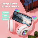 Cat Ear Wireless Headphones Blue-tooth 5.0 RGB Earphones Bass Noise Cancelling Adults Kids Girl Headset Support TF Card Mic