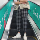 LAPPSTER-青少年街头服饰黑色格子裤男慢跑裤2022男士直筒哈伦裤男韩版嘻哈裤大码