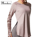 Loose yoga clothes for fitness sport shirt women blouse O-neck workout running long sleeve femme gym top with thumb holes