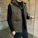 7XL Vest Men Solid Winter Jacket Warm Men's Outerwear Waistcoat Casual Vests Hooded Jacket Man Sleeveless Jackets Plus Size