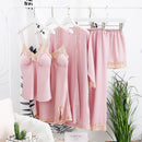 Sexy Female Kimono Bathrobe Gown Satin Nightdress Home Clothes Silky Lace Patchwork Intimate Lingerie Nightgown Sleepwear