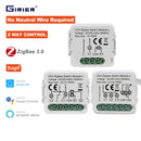 GIRIER Tuya ZigBee 3.0 Smart Light Switch Module No Neutral Wire Required Works with Alexa Google Home Support 2 Way Control