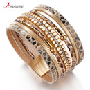 Amorcome Snakeskin Pattern Leather Bracelets for Women 2022 Trendy Metal Pipe Wide Multilayer Wrap Bracelet Female Jewelry Gift