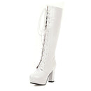 Gdgydh 2022 Patent Leather Women Knee-High Boots Red Wedding Boots Lace-up Round Toe Thich High Heels Female Boots Plus Size 48