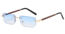 Peekaboo tinted rimless rectangular sunglasses retro blue brown imitated wood frame frameless women glasses for men uv400