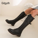 Gdgydh 2021 Autumn British Style Knee-high Boots For Women Plus Size 34-43 Female Boots Round Toe Low Heels Women Shoes Winter