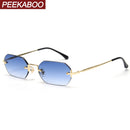 Peekaboo men rectangle sunglasses rimless octagonal small glasses women metal gold polygon blue brown 2021 uv400 frameless