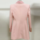 TOP QUALITY 2022 Baroque Designer Dress Women's Long Sleeve Satin Collar Double Breasted Lion Buttons Notched Collar Dress