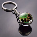 Animals Keychain Cat Dog Bear Peacock Rabbit Squirrel Phoenix Double Side Glass Ball Pendant Keyring