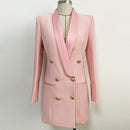 TOP QUALITY 2022 Newest Designer Blazer Jacket Women's Lion Buttons Double Breasted Satin Shawl Collar Long Brazer