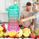Quifit加仑2升吸管水壶 3.8和2升大容量Tritan材质 不含BPA 励志标语 时间刻度 2000毫升水壶