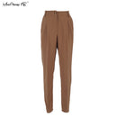 Mnealways18 Vintage Zipper Khaki Trousers Women High Waist Office Pants Ladies Brown Trousers Work Wear Autumn Long Pants 2021