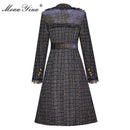 MoaaYina Fashion Designer Woolen cloth Windbreaker Overcoat Autumn Women Single-breasted Tassel Long sleeve Plaid Overcoat
