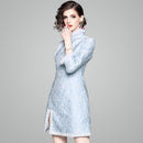Autumn and winter new women's fur collar Plush Jacquard lace short cotton dress