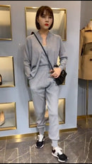 2020新款三件套针织衫 长袖拉链夹克开衫背心长裤女时尚纯色休闲套装