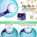 QuiFit 128oz 73oz 43oz 1 Gallon Water Bottle With Time Markings Filter Net Fruit Infuse BPA Free Motivational Sports Drink Jug