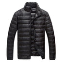 Schinteon Men Ultra Light White Duck Down Jacket Thin Stand Collar Solid Color Simple Autumn Outwear
