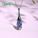 SANTUZZA Silver Jewelry Set for Women 925 Sterling Silver Purple Flower Earrings Pendant Set Trendy Fine Jewelry Handmade Enamel