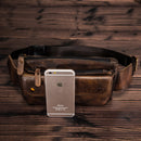 Cowhide Leather men Casual Fashion Travel Fanny Waist Belt Bag Chest Sling Bag Design Bum 7" Phone Case Pouch Male 8136-G