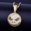 Character Round Face Pendant Necklace Gold Color Cubic Zircon Men&