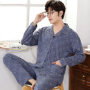 Winter 100% Cotton Pajamas Men Blue Sleepwear  Warm Pyjama Homme Cotton Pijamas Hombre Invierno Cotton Plaid Pyjamas Plus Size
