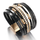 Amorcome Snakeskin Pattern Leather Bracelets for Women 2022 Trendy Metal Pipe Wide Multilayer Wrap Bracelet Female Jewelry Gift